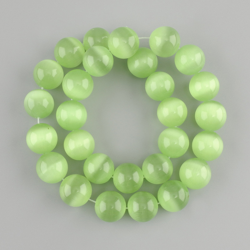 Cat's Eye Beads, smooth round bead, diameter 13.5–14 mm, length 37 cm ± on thread