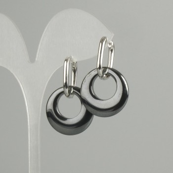 Earrings 'Bagel' with Hematite, diameter 22×3–3 mm, 5 mm ±, length 35 mm ±