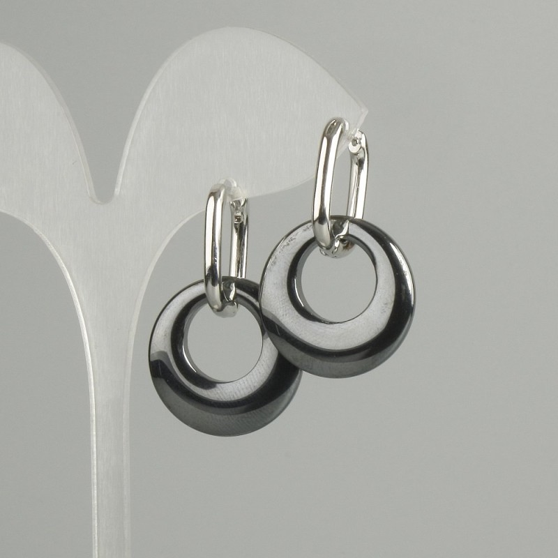 Earrings 'Bagel' with Hematite, diameter 22×3–3 mm, 5 mm ±, length 35 mm ±