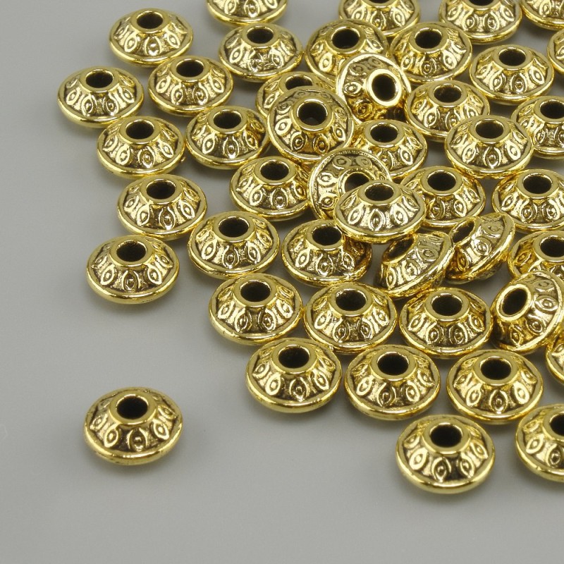 Bead insert findings, gold-tone metal, diameter 6.5×3.5 mm, hole diameter 1.9 mm, packaging 20 g (~52 pcs)