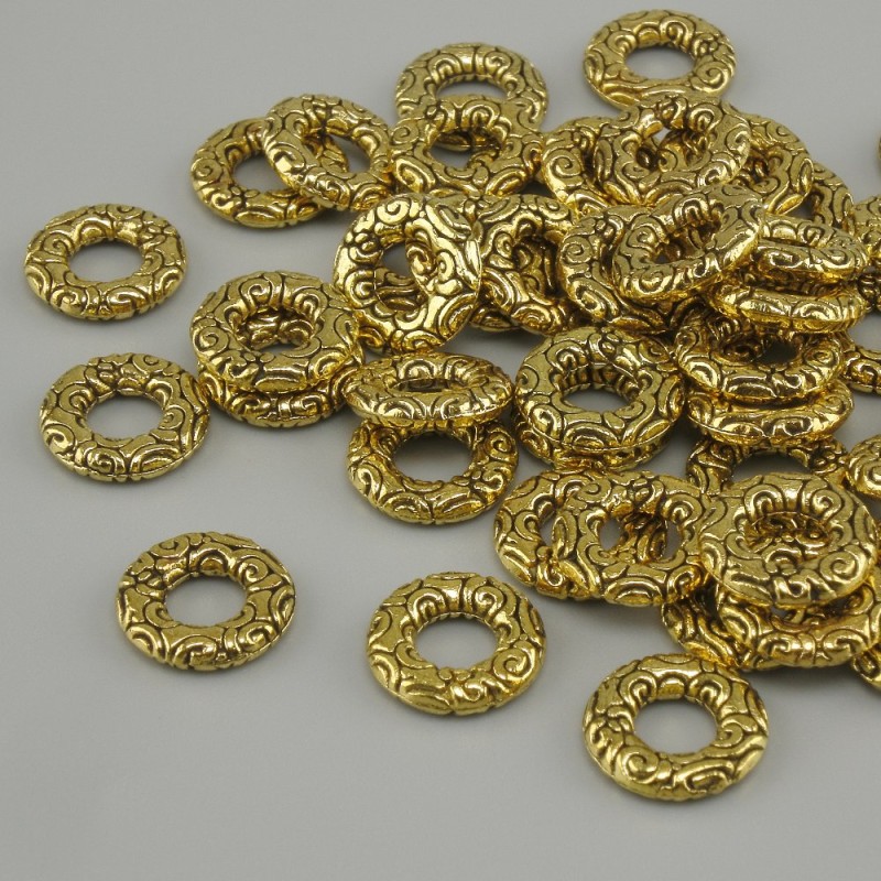 Bead insert, yellow gold color, 8 mm diameter (+/-), hole diameter 4 mm (+/-), packaging 20 g (~44 pcs)