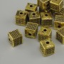 Cube-shaped bead insert, yellow gold color, 6x6 mm, hole diameter ~2 mm, packaging 20 g (~15 pcs)