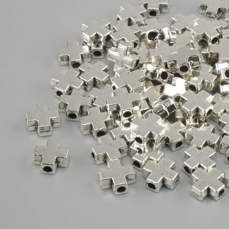 Bead insert - Cross, silver-colored metal, 6×6 mm diameter, hole 1.8 mm, packaged 20 g (approx. 68 pcs)