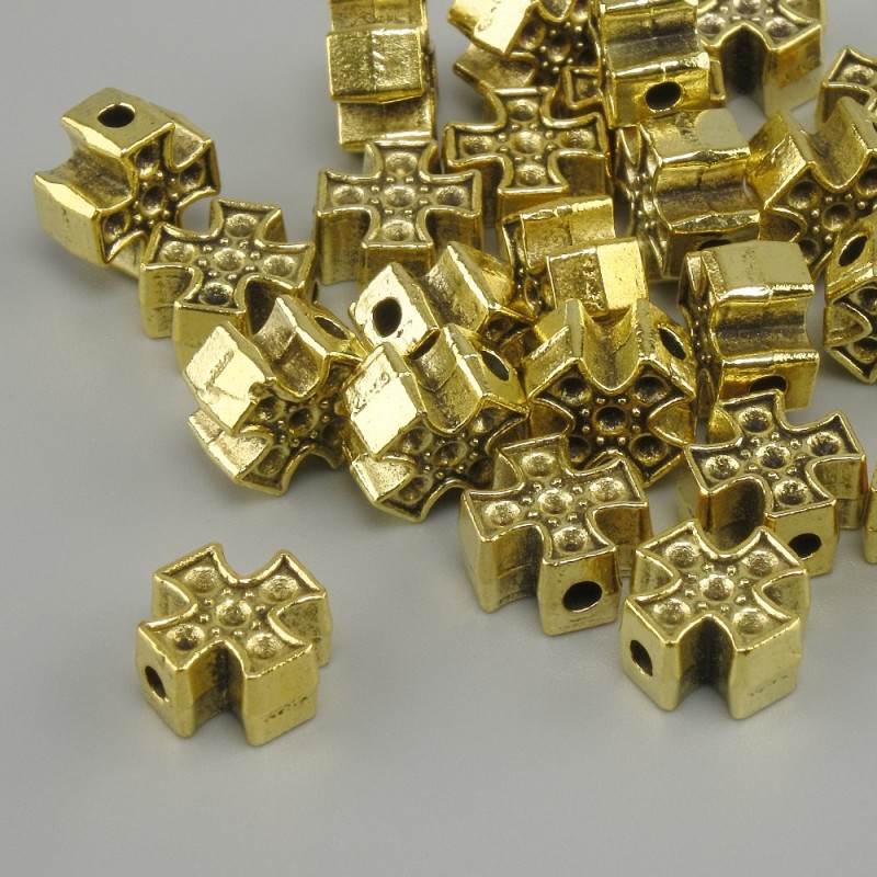 Bead insert 'Cross' – metal color Yellow Gold, 8×8 mm diameter ±, hole diameter 2 mm ±, packaging 20 g (~25 pcs)