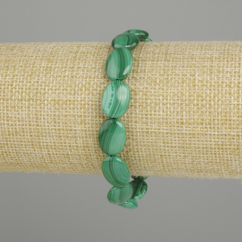 Malachite bracelet, oval beads, 14×10 mm, length 18 cm, stretch