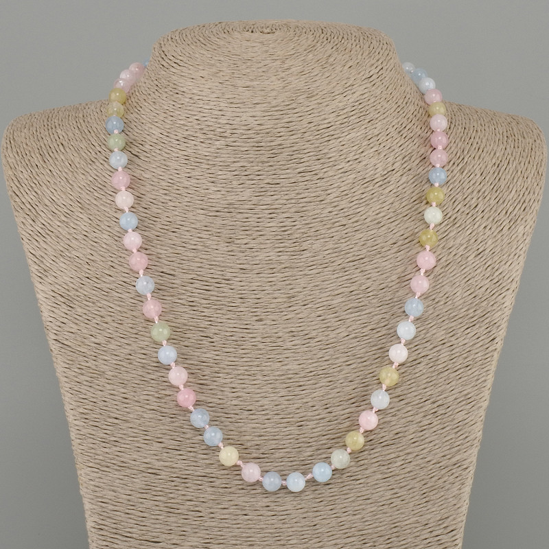 Morganite Necklace with smooth beads, 10 mm diameter ±, 45 cm length ±, with clasp