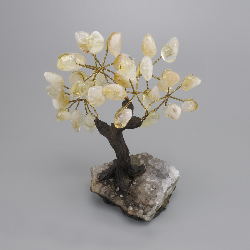 Souvenir Tree with Flexible Branches and Citrine, diameter 14 mm ±, on druzy 59×64 mm ±, length 135 mm ± (assorted sizes)