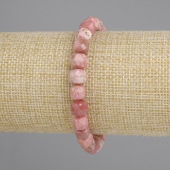 Bracelet with Rhodochrosite natural stone faceted cube beads, diameter 7x7 mm ±, length 18 cm