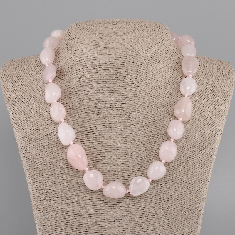 Necklace with Pink Quartz Faceted Beads, diameter 14-22×12-15 mm ±, length 45 cm ± with clasp