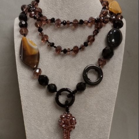 Long Necklace with Assorted Stones, Length 100 cm+