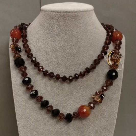 Long Czech Crystal and Agate Necklace, 88 cm+