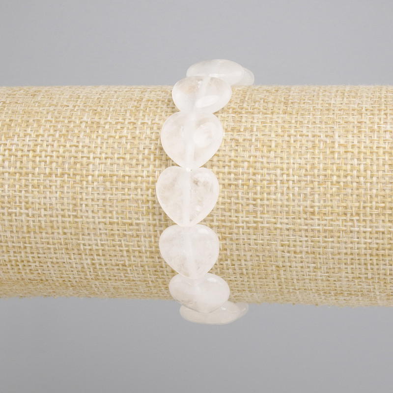 Rock Crystal Heart Bracelet, 14 mm diameter, 18 cm length, stretch