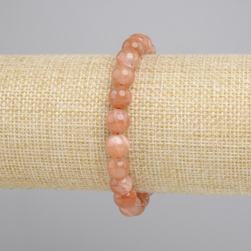 Sunstone Selenite Bracelet, smooth ball, diameter 8mm+-, length 18cm+- stretch