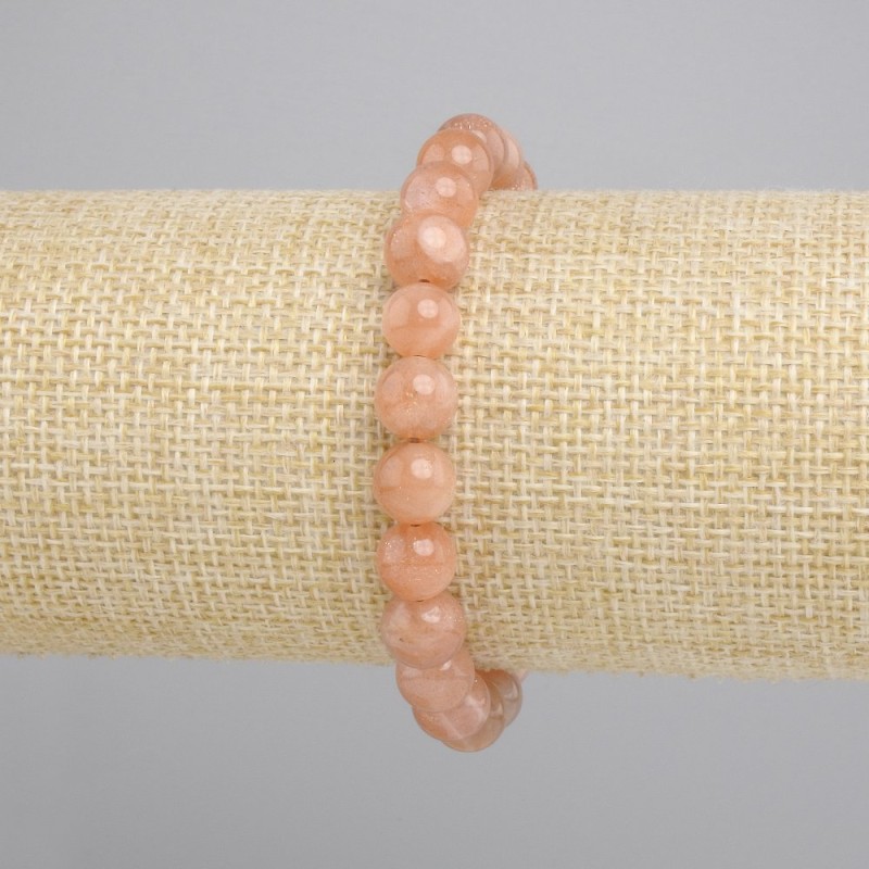 Sunstone Selenite Bracelet, smooth ball, diameter 8.5mm+-, length 18cm+- stretch