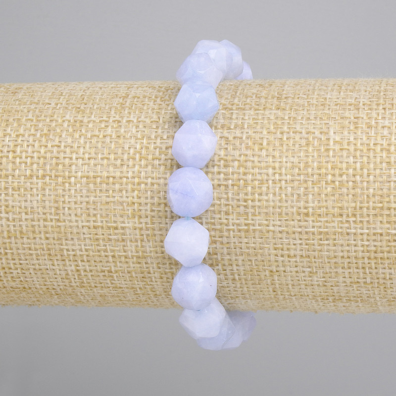 Aquamarine Bracelet polyhedrons, diameter 10x9mm+-, length 18cm+- stretch