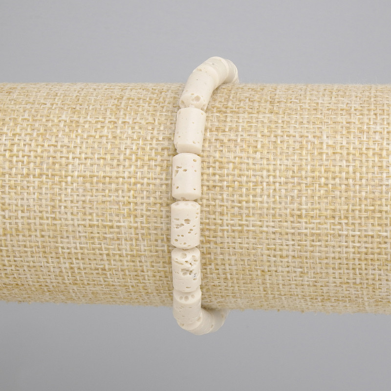 Beige volcanic lava cylinder bracelet, diameter 10×6 mm ±, length 18 cm ±, stretch