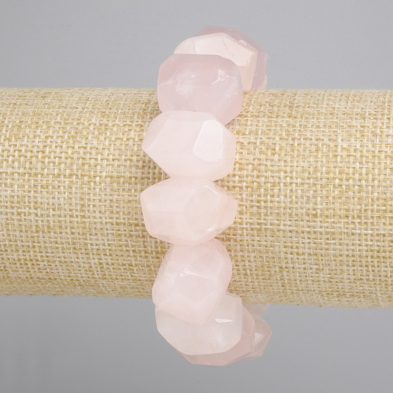 Pink Quartz Faceted Bead Bracelet, diameter 18–20×12–15 mm, length 18 cm ± stretch