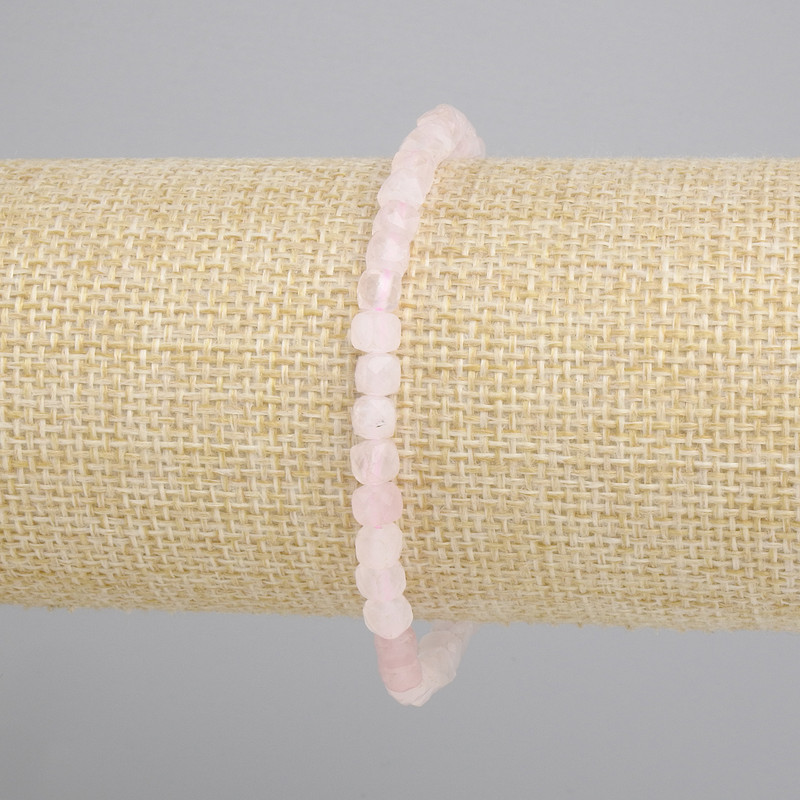 Bracelet Rose Quartz Faceted Cube, 4 mm diameter, 18 cm length ± stretch