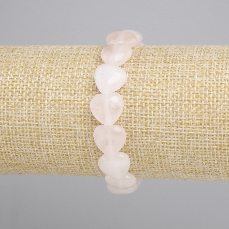 Heart-Shaped Rose Quartz Bracelet, 12 mm diameter, 18 cm length, stretch