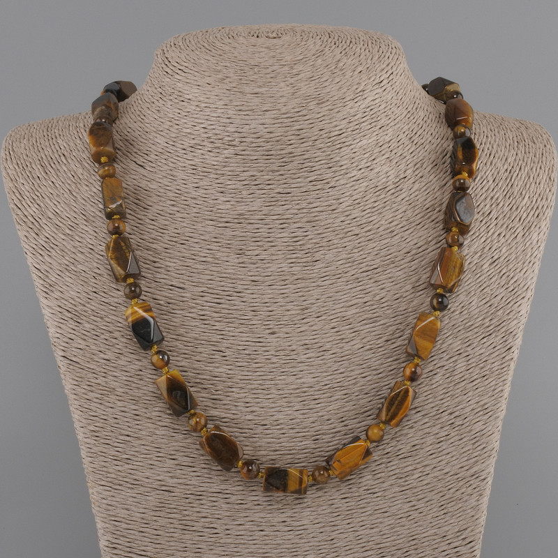 Necklace Tiger's Eye polyhedrons 14-15x8-8.5mm+- bead 6mm+-, length 50cm+- with clasp