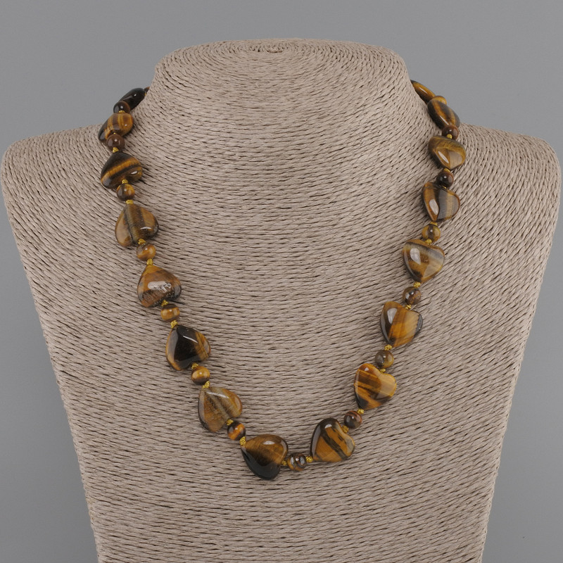 Necklace Tiger's Eye heart 15mm+- bead 6mm+-, length 45cm+- with clasp