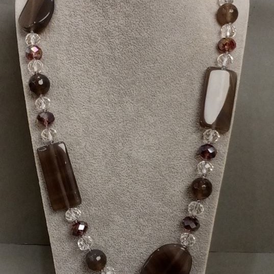 Long necklace of agate and Czech crystal, length 90 cm+