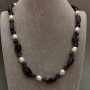 Amethyst and freshwater pearls necklace, length 48 cm+