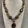 Agate and Czech Crystal Necklace 62 cm+