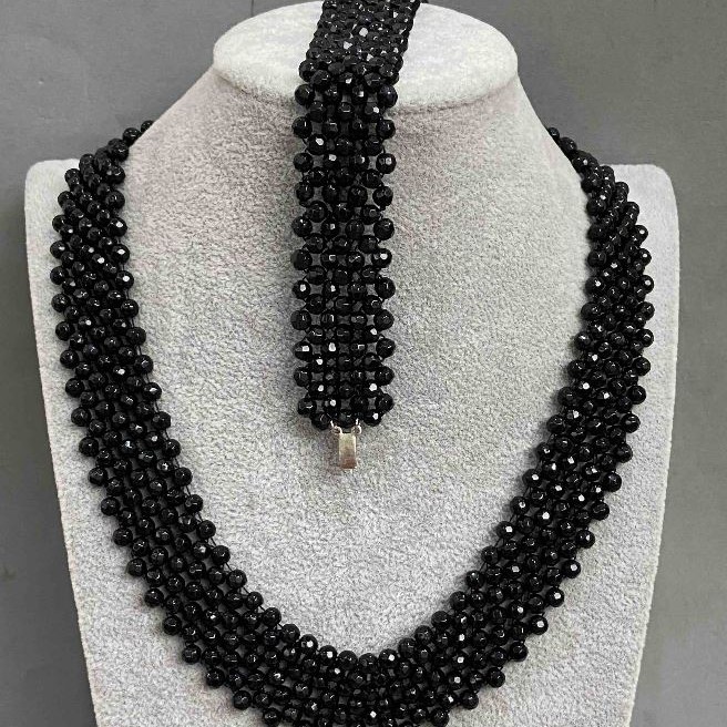 Agate Necklace and Bracelet Set, necklace length about 43 cm ± and bracelet length about 18 cm ±, with clasp