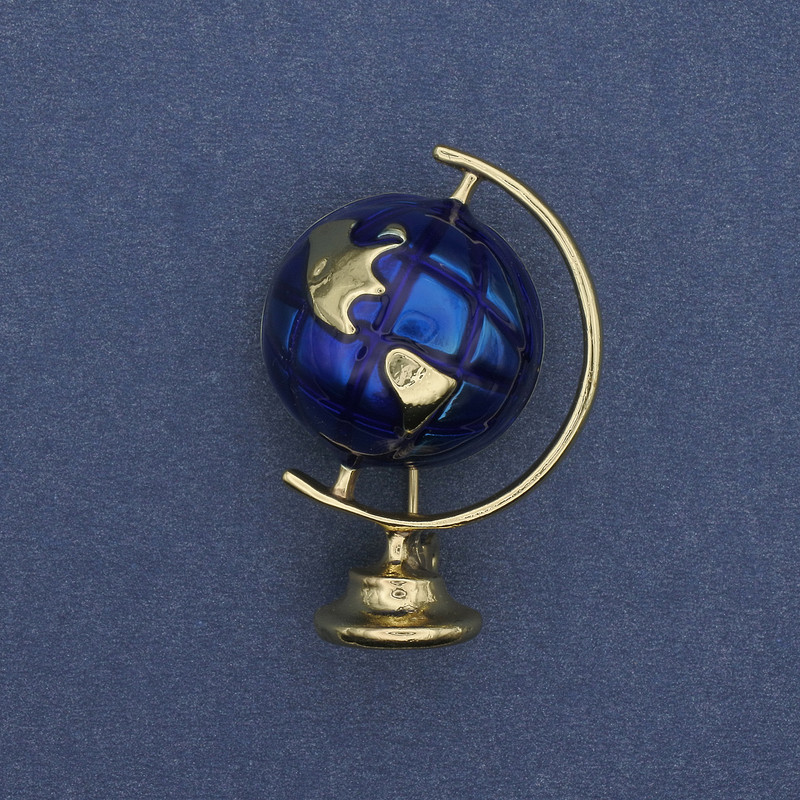 Brooch Globe enamel gold-tone metal 36×24 mm+