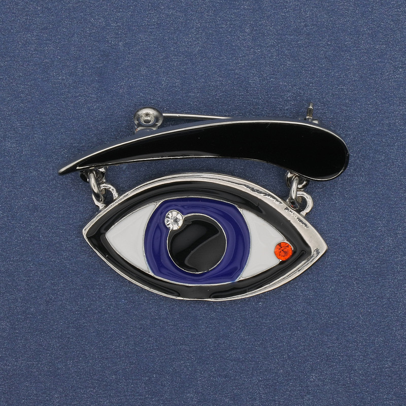 Brooch Accent Eye enamel and silvery metal 40×28 mm+