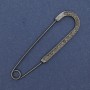 Brooch pin with gray rhinestones 68×19 mm ± dark-silver metal