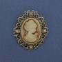 Cameo Brooch 'Lady' with Crystals, Gold-Tone Metal, 48×44 mm +