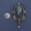 Cameo Lady Brooch on Magnetic Backing with Crystals, Silver-tone Metal 85×35 mm +