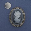 Magnetic Brooch Cameo Lady with Rhinestones, Silver Metal 50×40 mm +