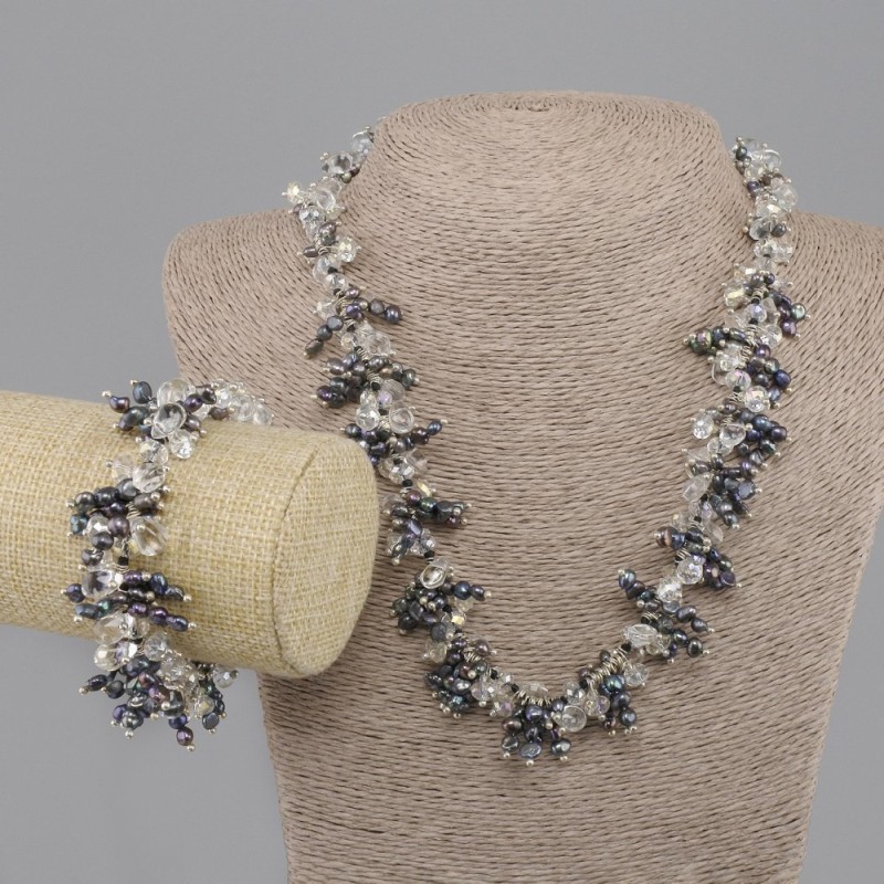 Set of freshwater pearls and Czech crystal necklace, length 49 cm ±; bracelet length 19 cm ±; with clasp