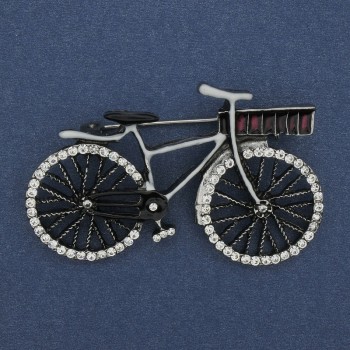 Brooch 'Bicycle' with crystals, silver-tone metal, 49×37 mm+