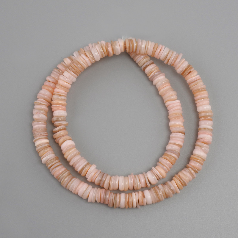 Scapharca shell beads, rondelle, 6.5 mm diameter, 1.5–2 mm thick, 38 cm length on thread