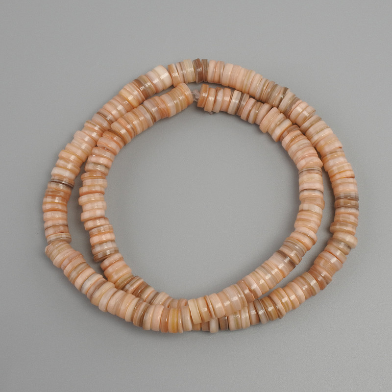 Scapharca shell rondelle beads, diameter 6.5×1.5–2 mm, approx. 39 cm strand on fishing line