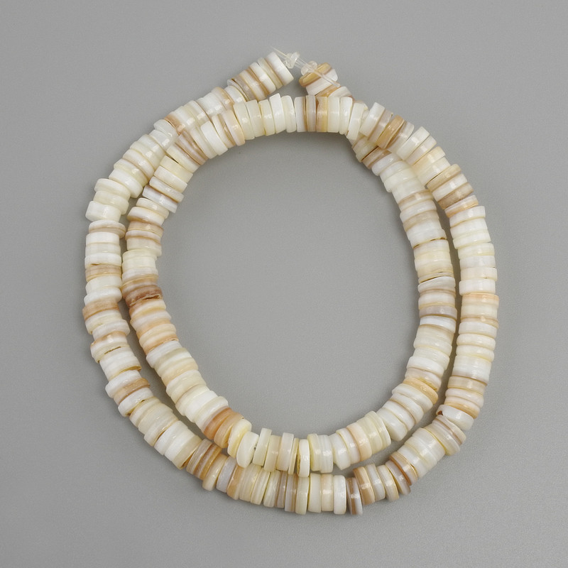 Skafarka Abalone Shell Rondelle Beads, diameter 6.5×1.5–2 mm, length 39 cm on thread