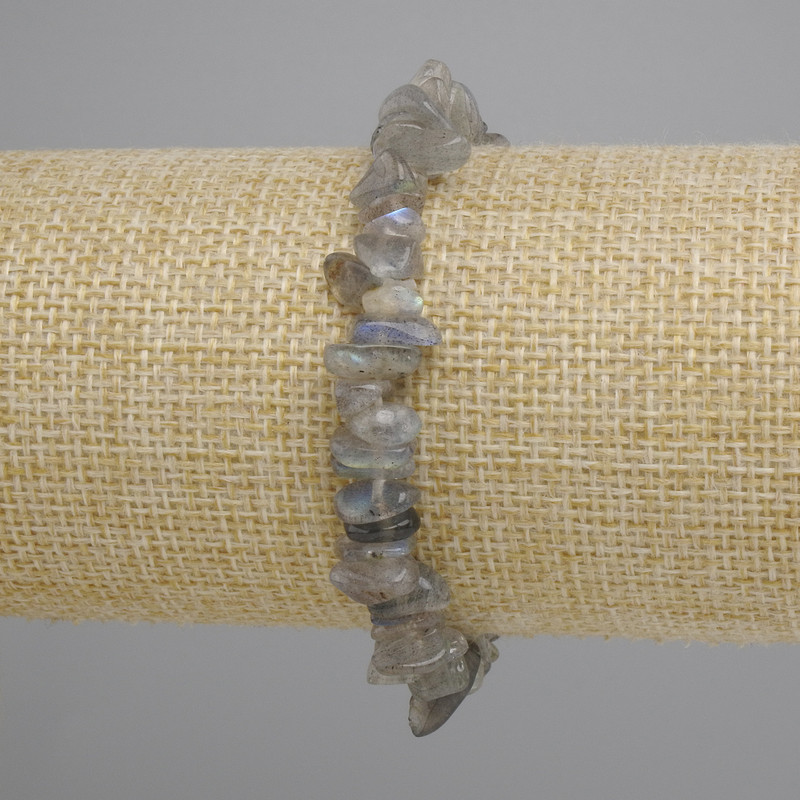 Bracelet Labradorite chips, diameter 6–12×1–5 mm, length 18 cm ± stretch