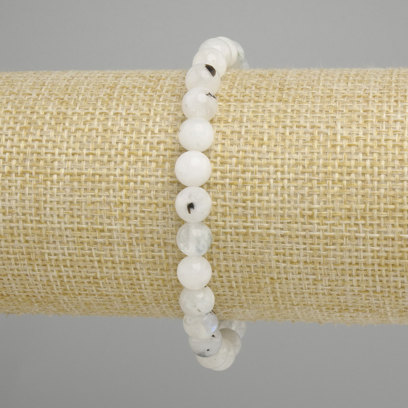 Adularia Bracelet, Smooth Bead, 7 mm Diameter, 18 cm Length ± Stretch