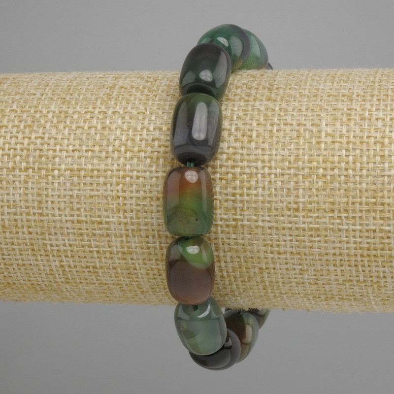 Bracelet Brazilian Agate Barrel Beads, diameter 15×11 mm, length 18 cm, stretch