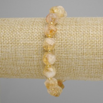 Bracelet Citrine Faceted Rhombus, diameter 9x9 mm ±, beads 3 mm ±, length 18 cm ±, stretch