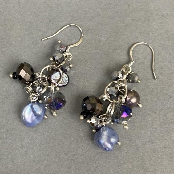 Earrings 'Pearls' with Czech Crystal, 40 mm length +