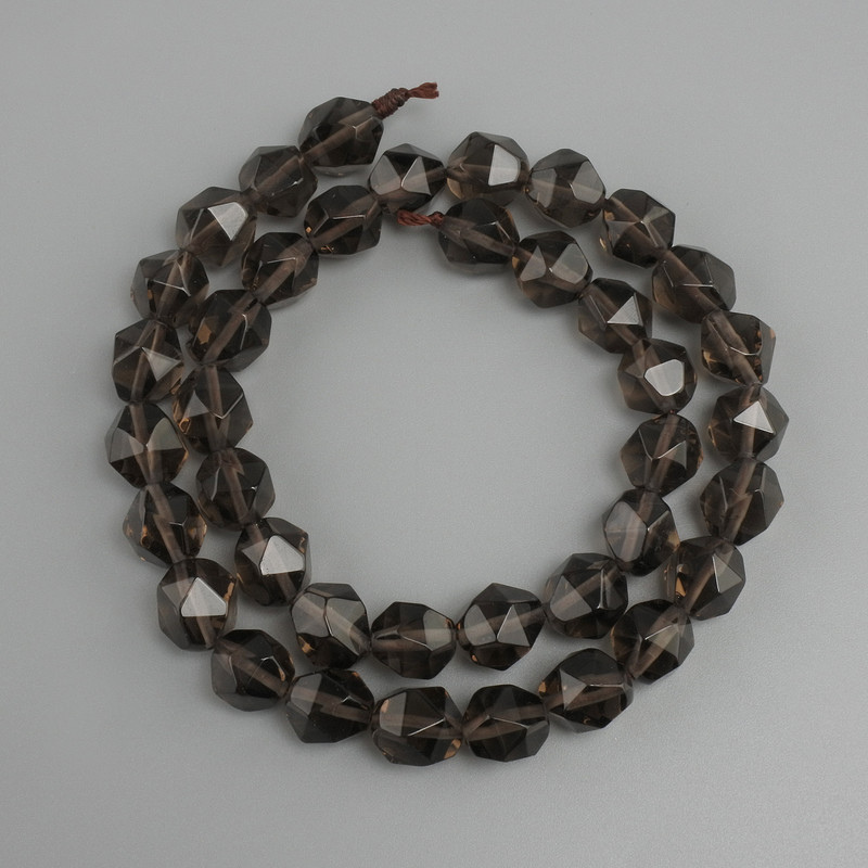 Faceted Smoky Quartz Beads, 10x9 mm, 37 cm length ±