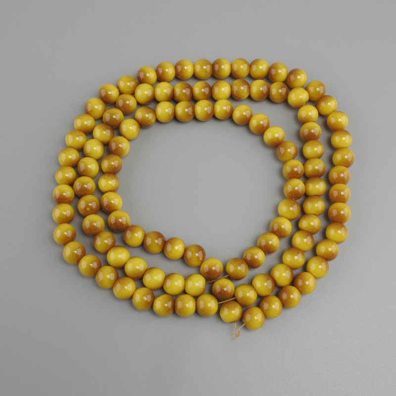 Yellow Tiger's Eye Beads (Synthetic) Smooth Sphere, 8 mm Diameter, Approx. 80 cm Length on Beading Line