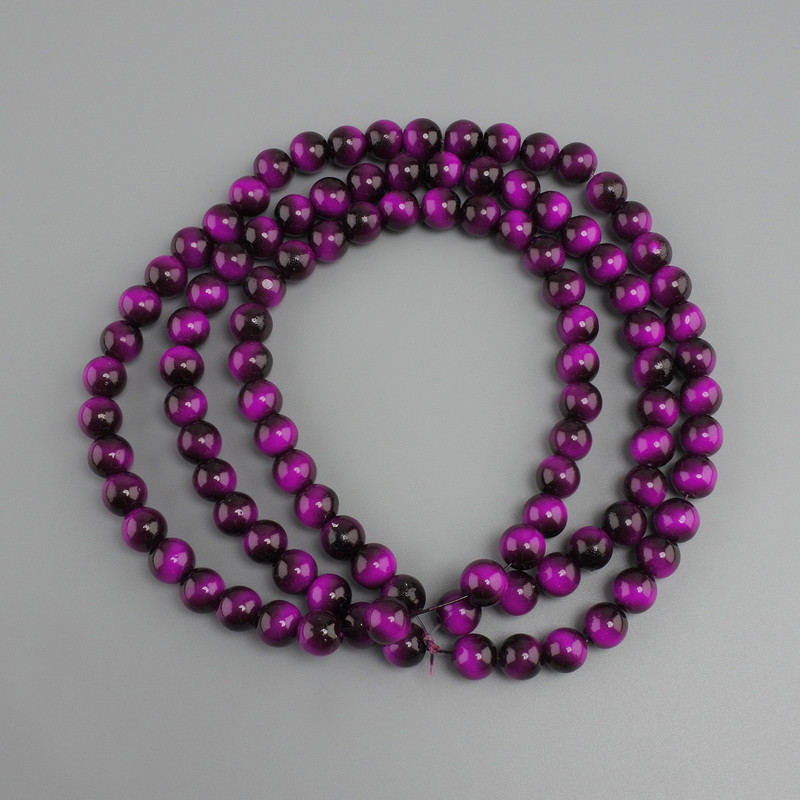 Beads Pink Tiger's Eye (per piece) smooth round bead, 8 mm diameter, 80 cm length on monofilament