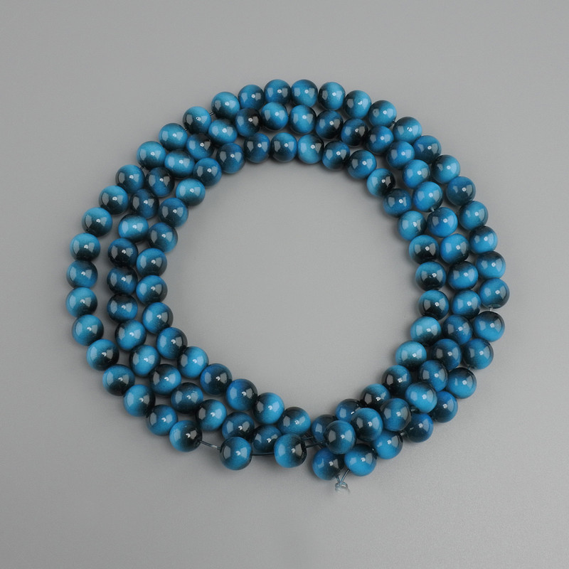 Blue Tiger's Eye Beads (Synthetic) Smooth Round Beads, 8 mm Diameter, 80 cm Length on Thread
