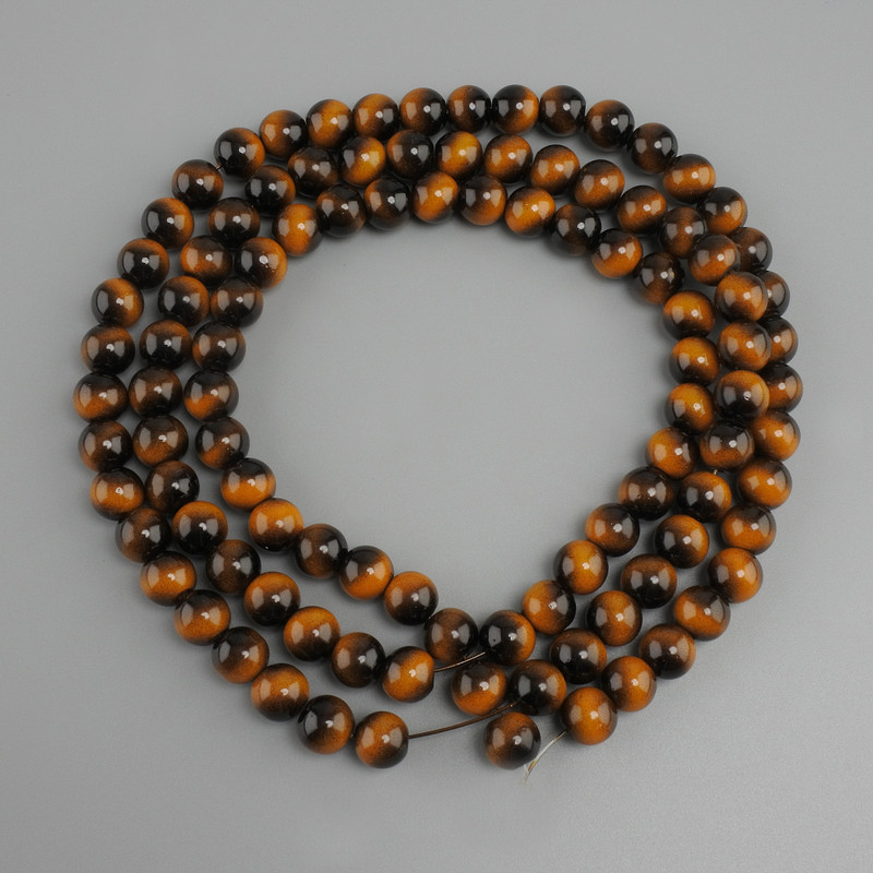 Tiger's Eye Beads (synthetic) smooth round beads, 8 mm diameter ± on thread